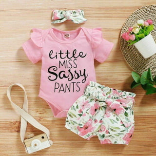 Newborn Baby Girls Clothes Floral Romper Tops Short Pants Headband Outfits Set