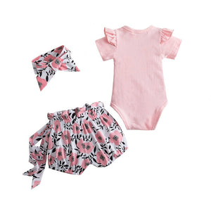Newborn Baby Girls Clothes Floral Romper Tops Short Pants Headband Outfits Set