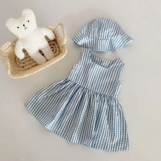 Summer Sibling Outfits - Toddler Boy Top & Shorts + Baby Girl Dress & Hat Set