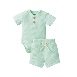 Unisex Baby Summer Outfits - Short Sleeve Romper and Shorts Set