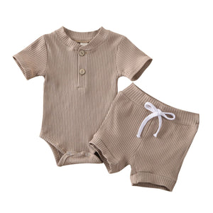 Unisex Baby Summer Outfits - Short Sleeve Romper and Shorts Set