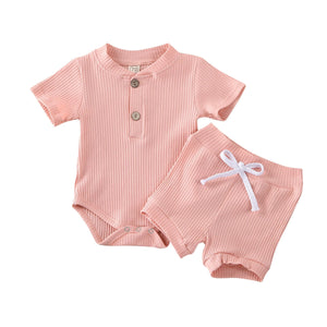 Unisex Baby Summer Outfits - Short Sleeve Romper and Shorts Set