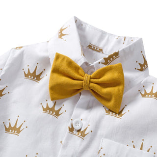 Boys' Summer Formal Outfit Set with Crown Printed Shirt and Leather Belt (1-6 Years)