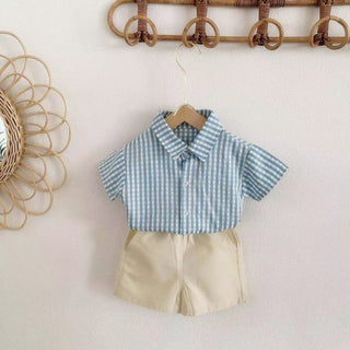 Summer Sibling Outfits - Toddler Boy Top & Shorts + Baby Girl Dress & Hat Set