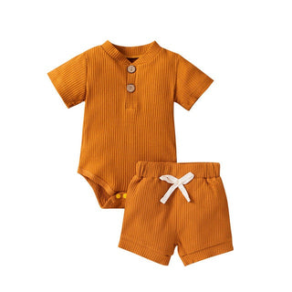 Unisex Baby Summer Outfits - Short Sleeve Romper and Shorts Set