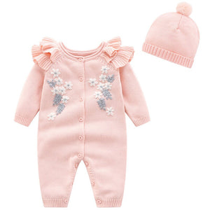 Baby Mädchen Herbst Strampler in Pink und Weiß + Mütze (3-24 Monate) Neugeborenen Kleidung Set Babykleid Babymädchen Mädchenkleidung