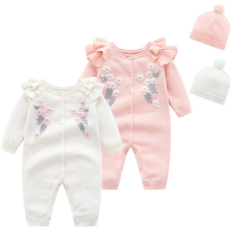 Baby Mädchen Herbst Strampler in Pink und Weiß + Mütze (3-24 Monate) Neugeborenen Kleidung Set Babykleid Babymädchen Mädchenkleidung